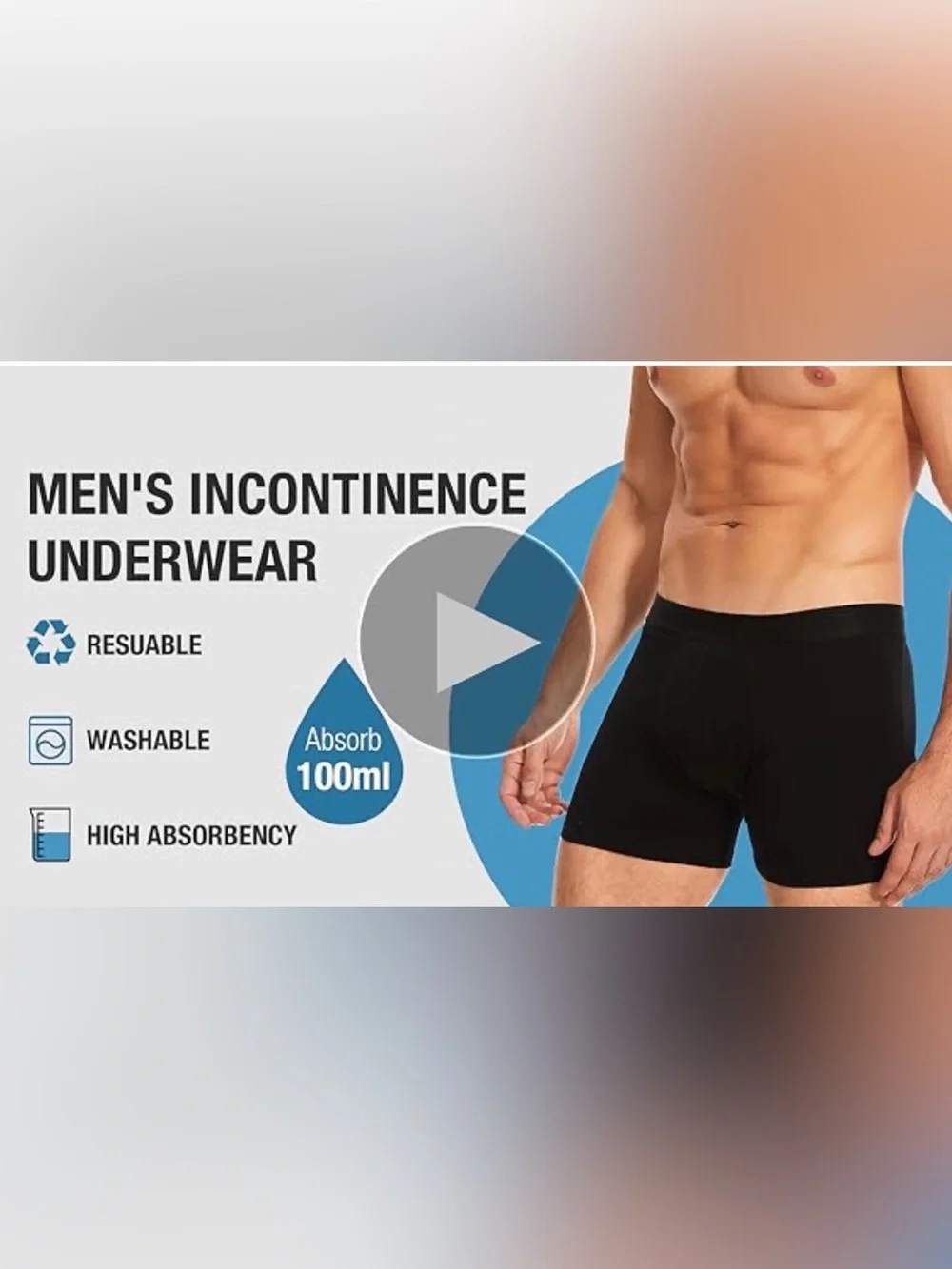 Yeswel Men’s Incontinence Underwear in Black Cotton Spandex Blend Size Small
